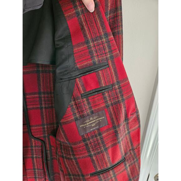 Vitale Barberis Canonico Men's Red Plaid Blazer Sports Coat Custom Size 43 - Picture 4 of 11